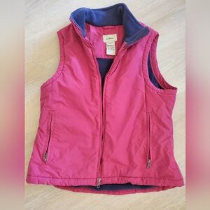 LL Bean Women's Red Nylon Blue Fleece-Lined Vest w/ Zip Pockets MEDIUM - 0WY09